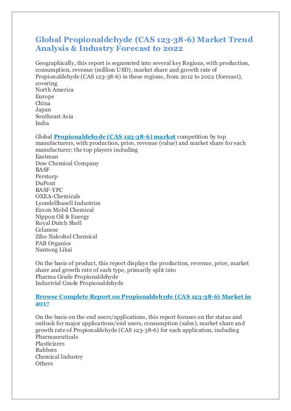 Propionaldehyde (CAS 123-38-6) Market Report