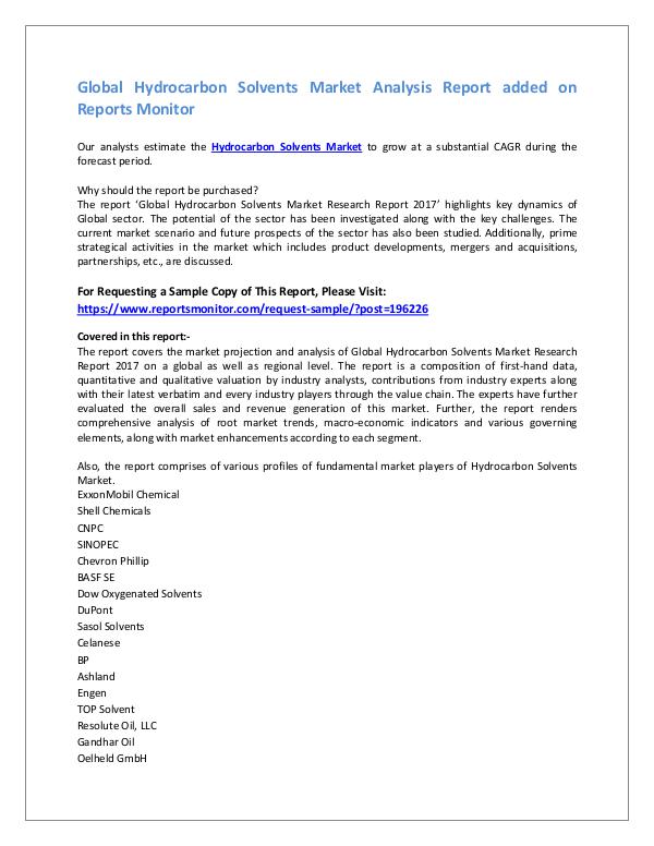 Global Hydrocarbon Solvents Market Analysis Report