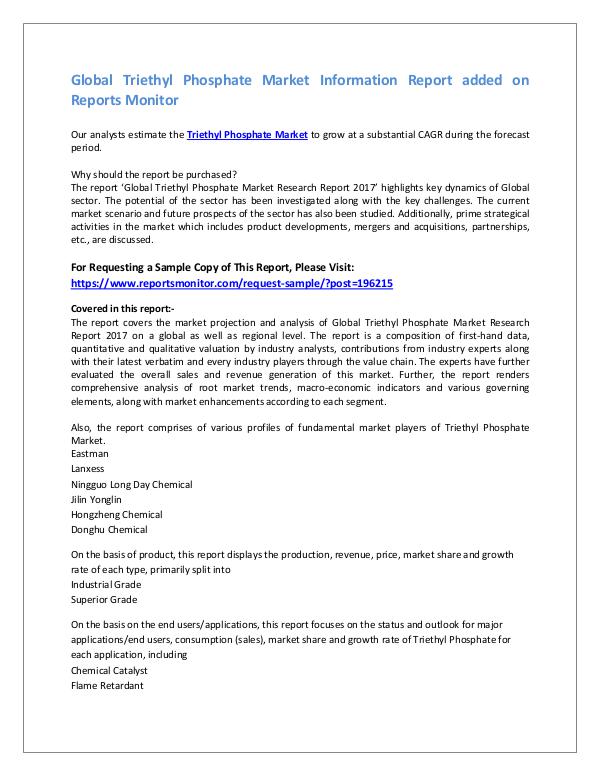 Triethyl Phosphate Market Information Report 2017