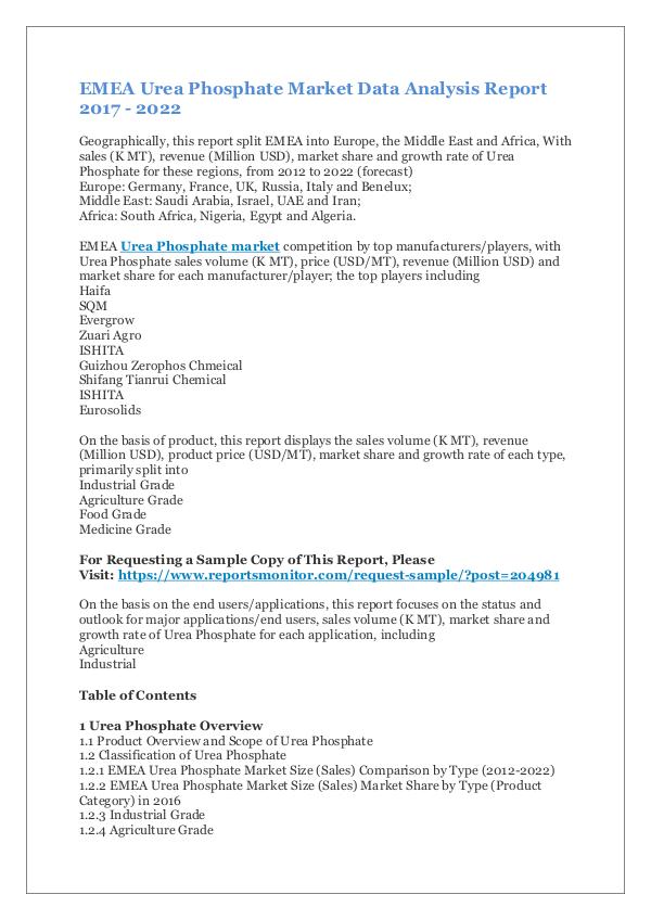 EMEA Urea Phosphate Market Data Analysis Report