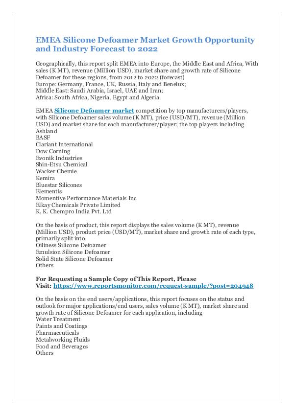 EMEA Silicone Defoamer Market Size 2017