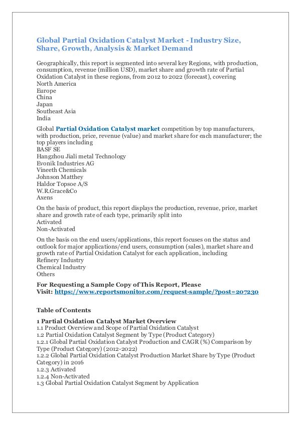 Global Partial Oxidation Catalyst Market 2017