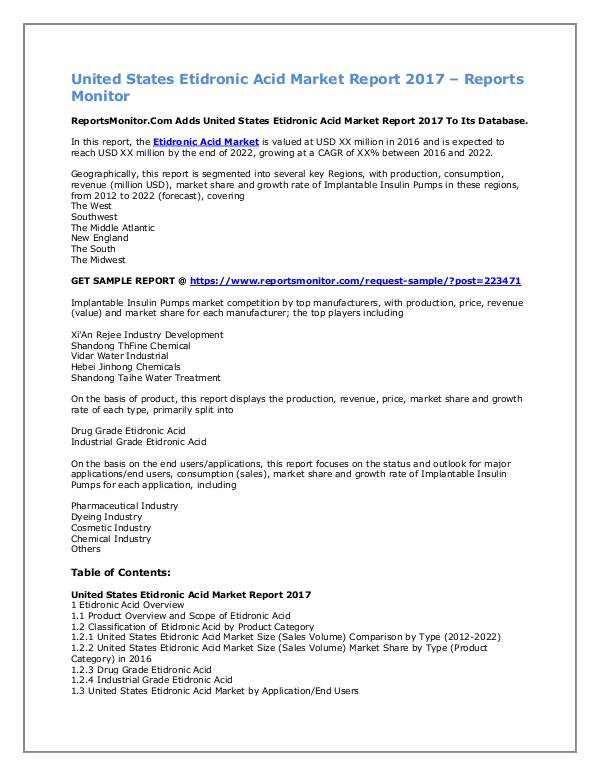 United States Etidronic Acid Market Report 2017