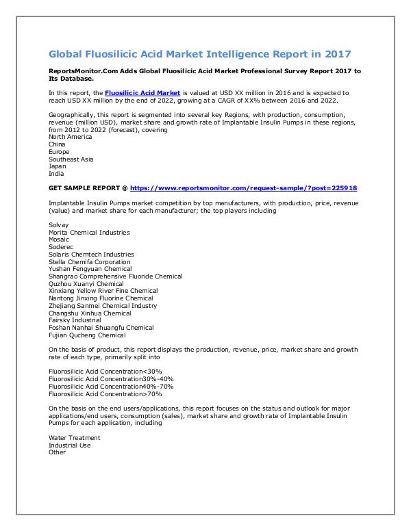 Global Fluosilicic Acid Market Intelligence Report