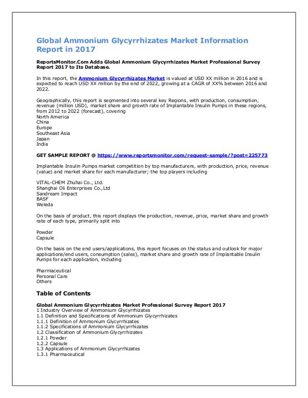 Global Ammonium Glycyrrhizates Market Report 2017