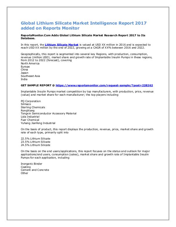 Global Lithium Silicate Market Intelligence Report