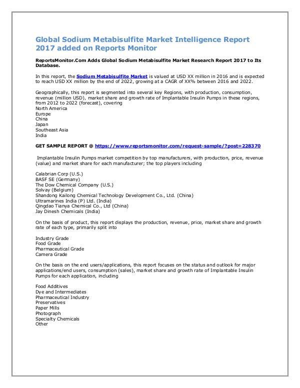 Global Sodium Metabisulfite Market Report 2017