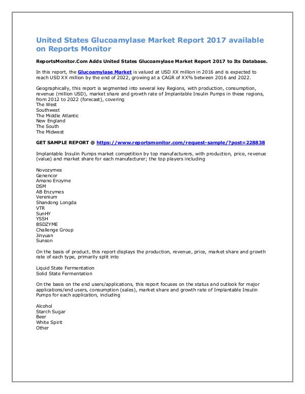 United States Glucoamylase Market Report 2017