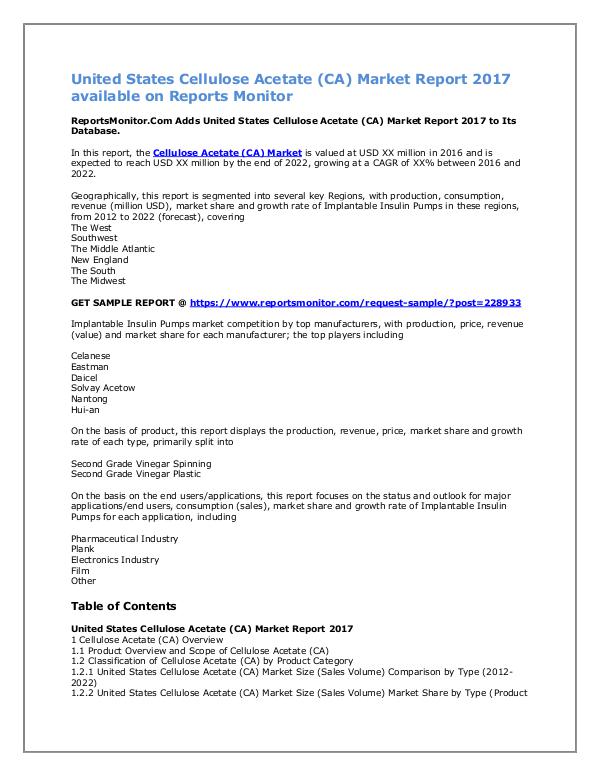 United States Cellulose Acetate (CA) Market Report