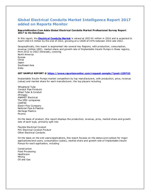 Global Electrical Conduits Market Report 2017