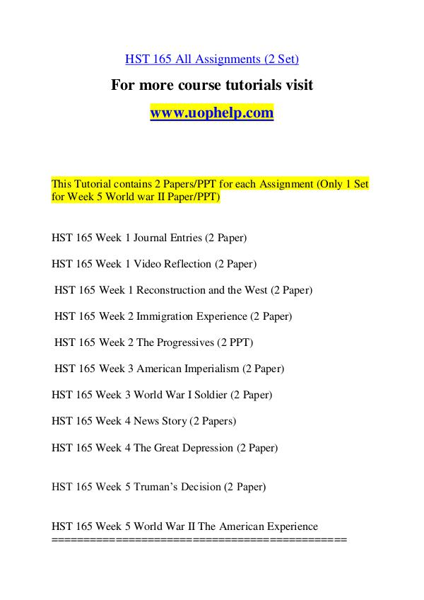 HST 165 Something Great /uophelp.com HST 165 Something Great /uophelp.com