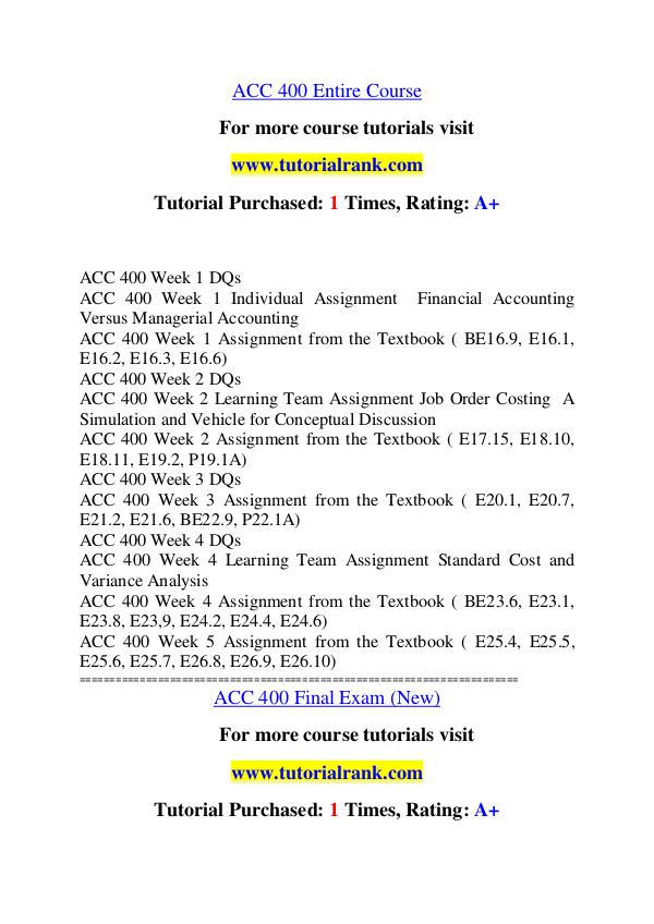 ACC 400 Experience Tradition / tutorialrank.com ACC 400 Experience Tradition / tutorialrank.com