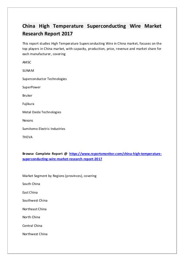 Reports Monitor High Temperature Superconducting Wire Report
