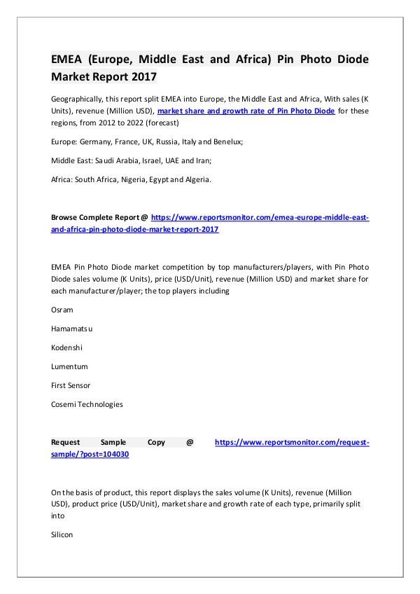Reports Monitor Pin Photo Diode Market Research Report
