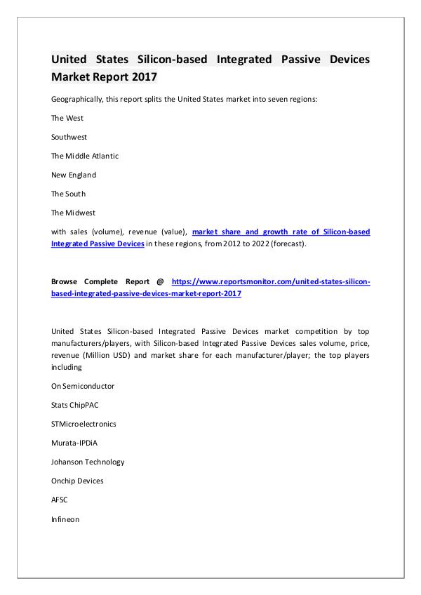 Reports Monitor Silicon-based Integrated Passive Devices Market