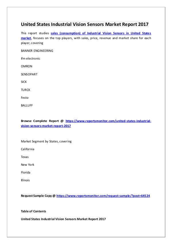 Reports Monitor Industrial Vision Sensors Market Research Report