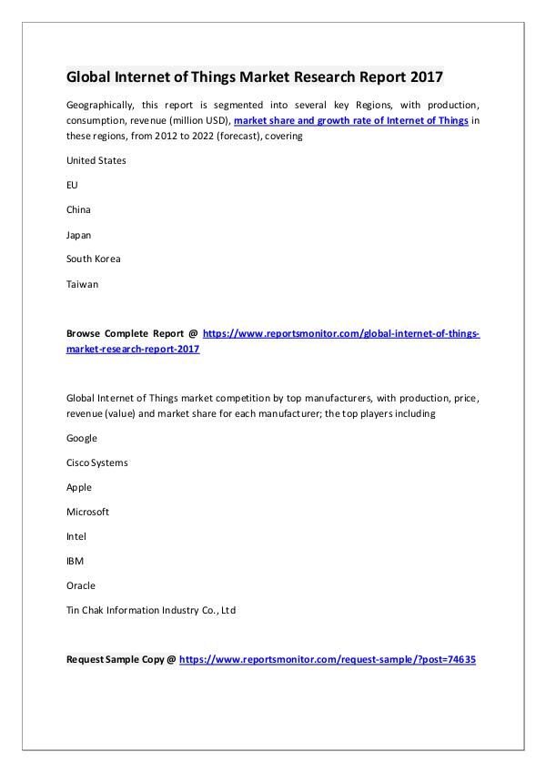 Reports Monitor Global Internet of Things Market Research Report