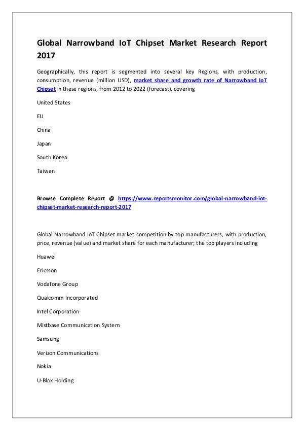 Reports Monitor Narrowband IoT Chipset Market Research Report