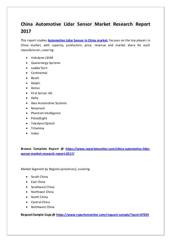 Reports Monitor China Automotive Lidar Sensor Market Report