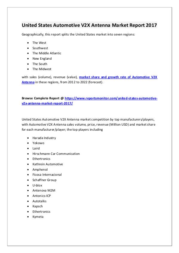 Reports Monitor United States Automotive V2X Antenna Market Report
