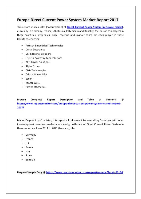 Reports Monitor Europe Direct Current Power System Market Report