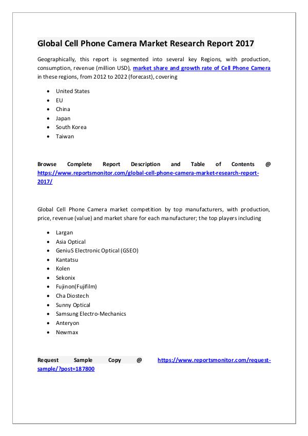 Reports Monitor Cell Phone Camera Market Research Report