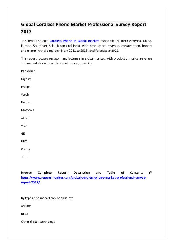 Reports Monitor Cordless Phone Market Research Report