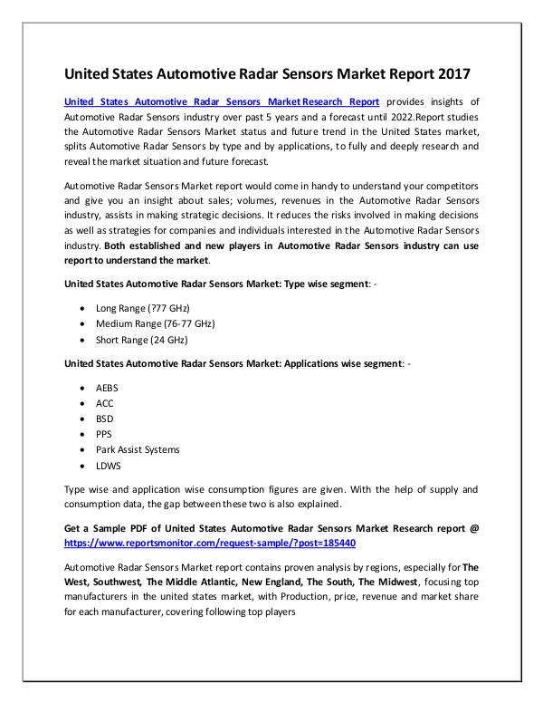 Automotive Radar Sensors Market Research Report