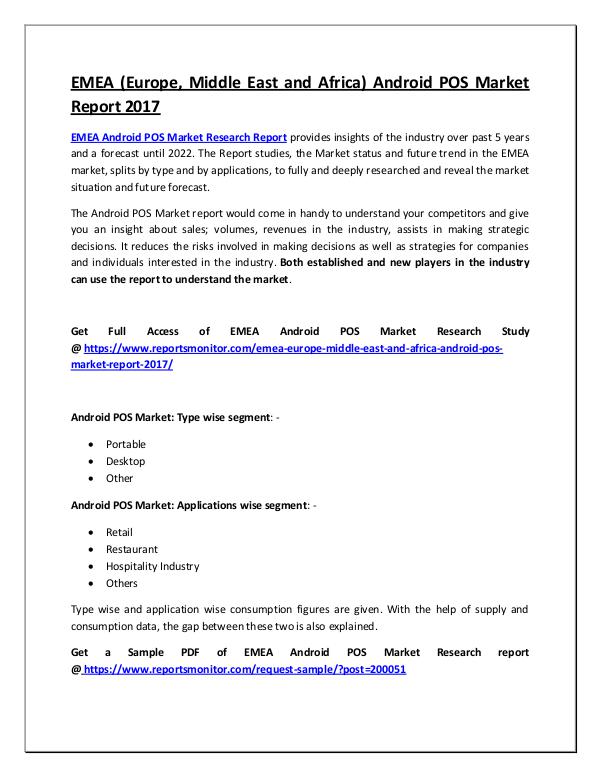 Reports Monitor EMEA Android POS Market Research Report