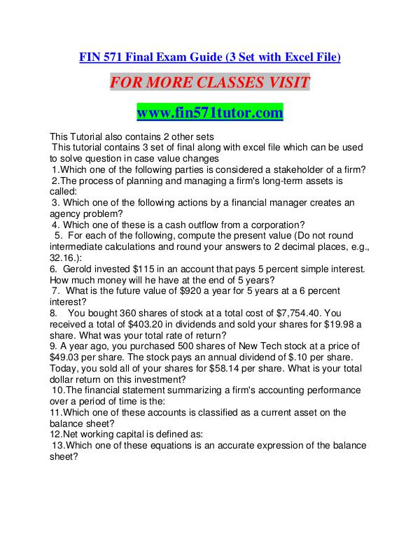 FIN 571 TUTOR  Education is Power/fin571tutor.com FIN 571 TUTOR  Education is Power/fin571tutor.com