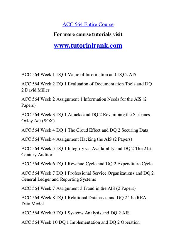 ACC 564 Experience Tradition / tutorialrank.com ACC 564 Experience Tradition / tutorialrank.com