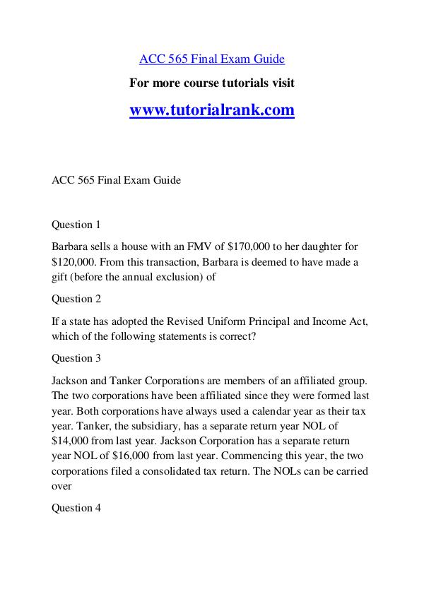 ACC 565 Experience Tradition / tutorialrank.com ACC 565 Experience Tradition / tutorialrank.com