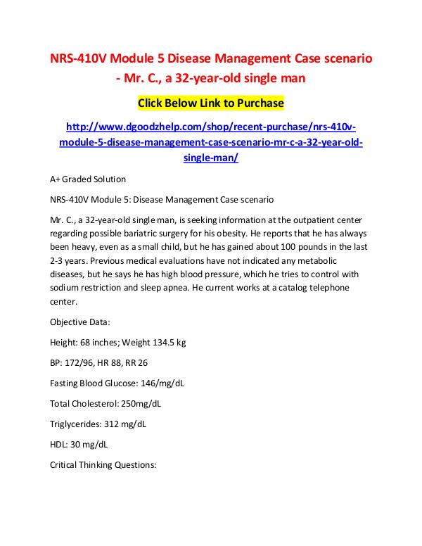 NRS-410V Module 5 Disease Management Case scenario