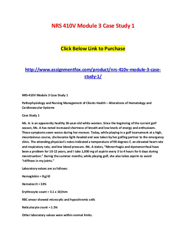 NRS 410V Module 3 Case Study 1 NRS 410V Module 3 Case Study 1