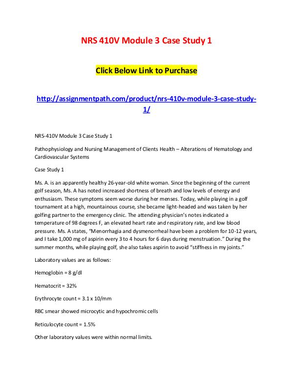 NRS 410V Module 3 Case Study 1 NRS 410V Module 3 Case Study 1