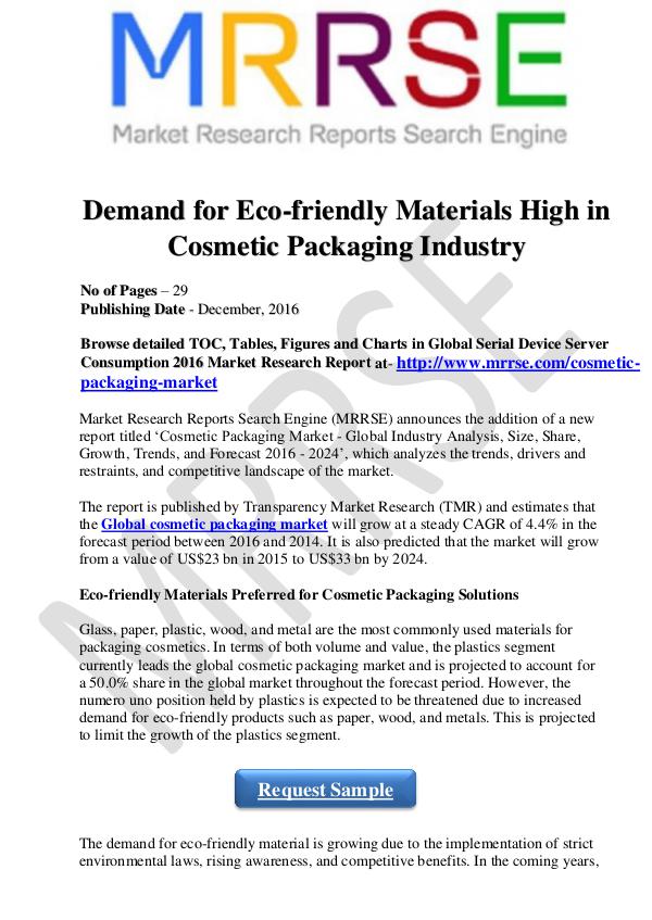 Demand for Eco-friendly Materials -MRRSE