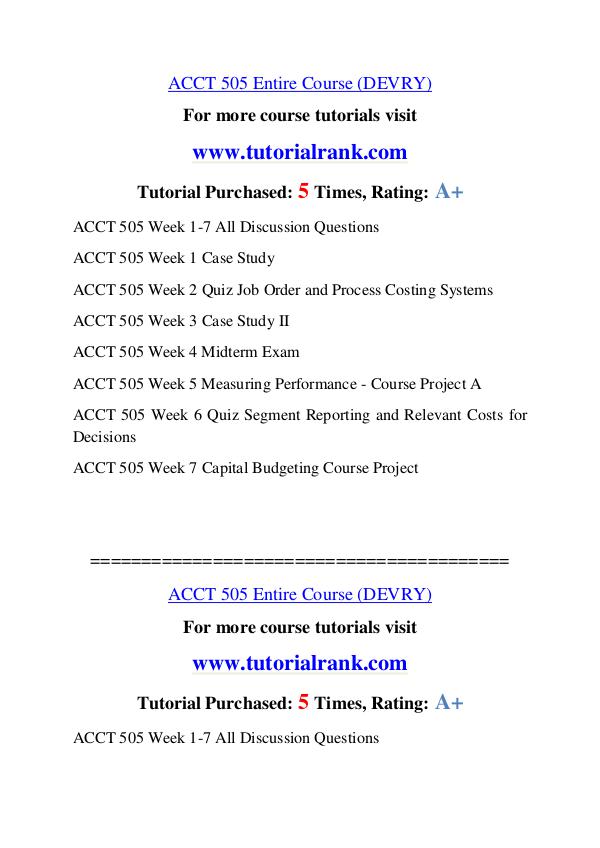 ACCT 505 Experience Tradition / tutorialrank.com ACCT 505 Experience Tradition / tutorialrank.com