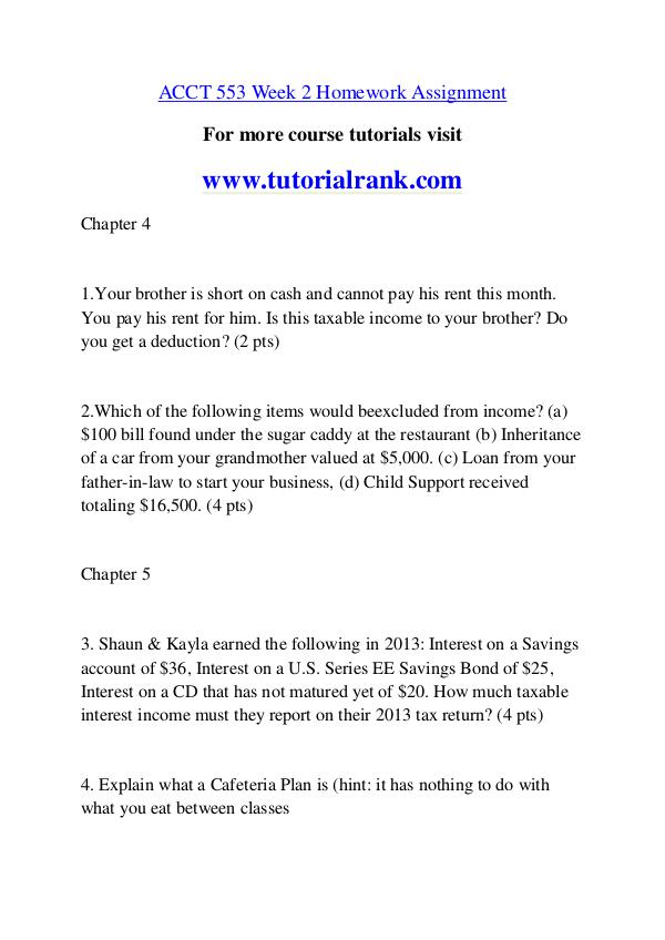 ACCT 553 Experience Tradition / tutorialrank.com ACCT 553 Experience Tradition / tutorialrank.com