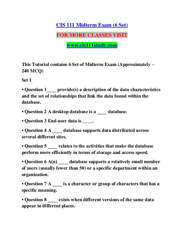 CIS 111 STUDY It's Your Life/cis111study.com CIS 111 STUDY It's Your Life/cis111study.com