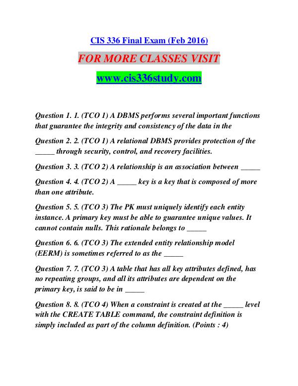 CIS 336 STUDY It's Your Life/cis336study.com CIS 336 STUDY It's Your Life/cis336study.com