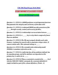 CIS 336 STUDY It's Your Life/cis336study.com