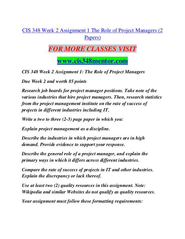 CIS 348 MENTOR It's Your Life/cis348mentor.com CIS 348 MENTOR It's Your Life/cis348mentor.com