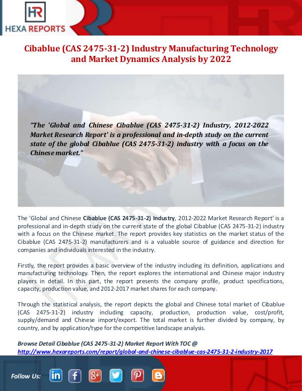 Hexa Reports Industry Cibablue (CAS 2475-31-2) Industry