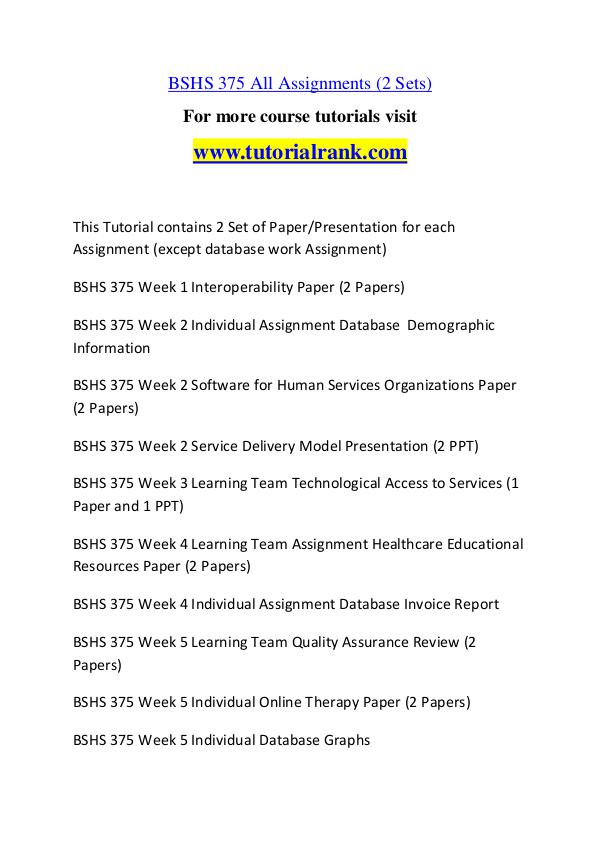 BSHS 375 Experience Tradition / tutorialrank.com BSHS 375 Experience Tradition / tutorialrank.com