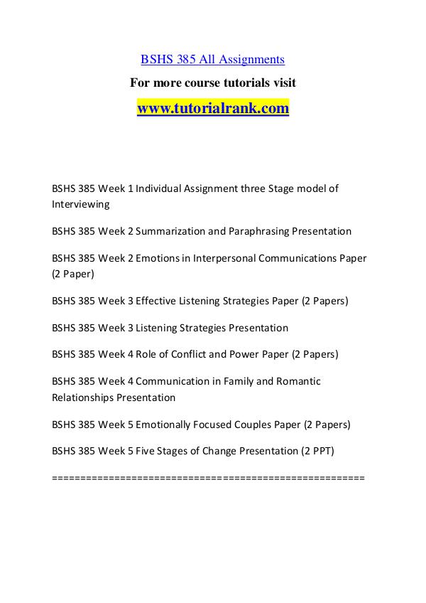 BSHS 385 Experience Tradition / tutorialrank.com BSHS 385 Experience Tradition / tutorialrank.com