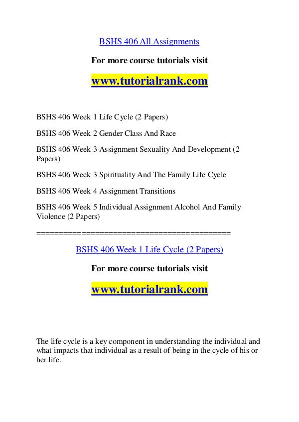 BSHS 406  Experience Tradition / tutorialrank.com BSHS 406  Experience Tradition / tutorialrank.com