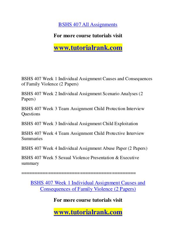 BSHS 407 Experience Tradition / tutorialrank.com BSHS 407 Experience Tradition / tutorialrank.com