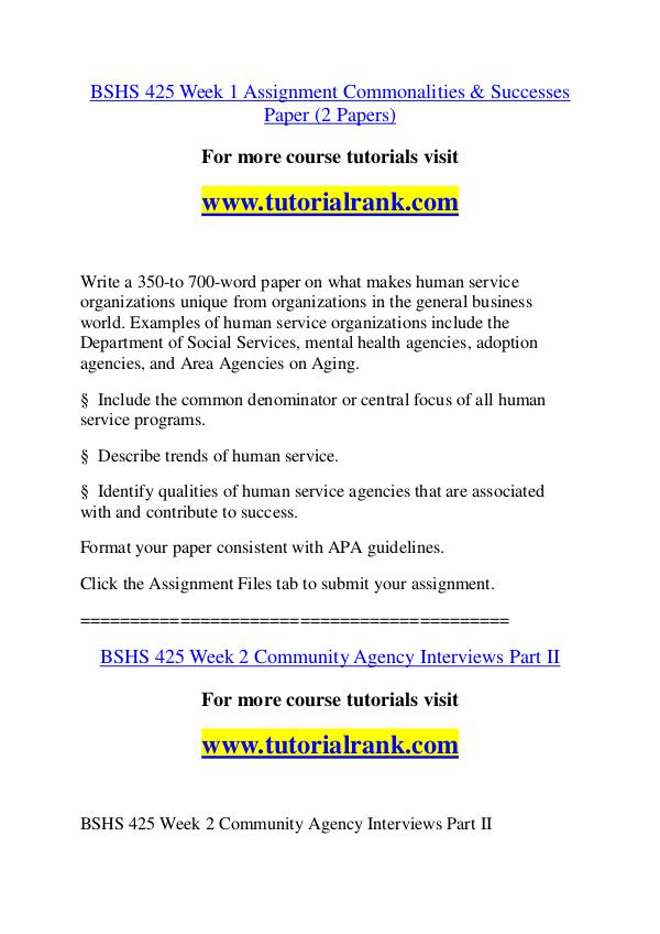 BSHS 425 Experience Tradition / tutorialrank.com BSHS 425 Experience Tradition / tutorialrank.com