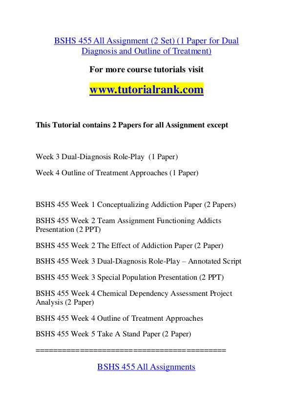 BSHS 455 Experience Tradition / tutorialrank.com BSHS 455 Experience Tradition / tutorialrank.com