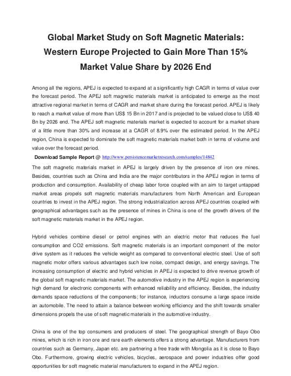 Study on Soft Magnetic Materials Market Gain More Than 15% in 2026 Soft Magnetic Materials Market